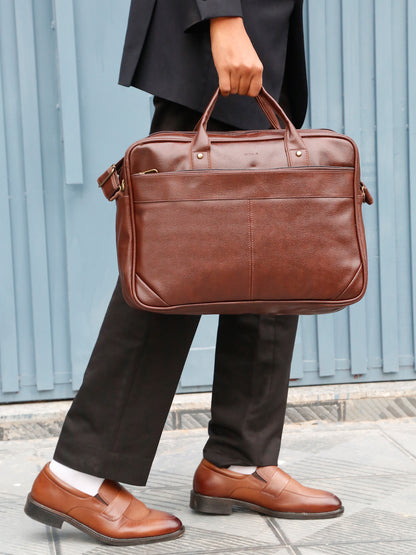 KOSHER Professional Brown Faux Leather Laptop Messenger Bag for Men / Women