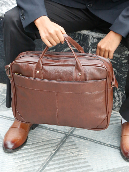 KOSHER Professional Brown Faux Leather Laptop Messenger Bag for Men / Women