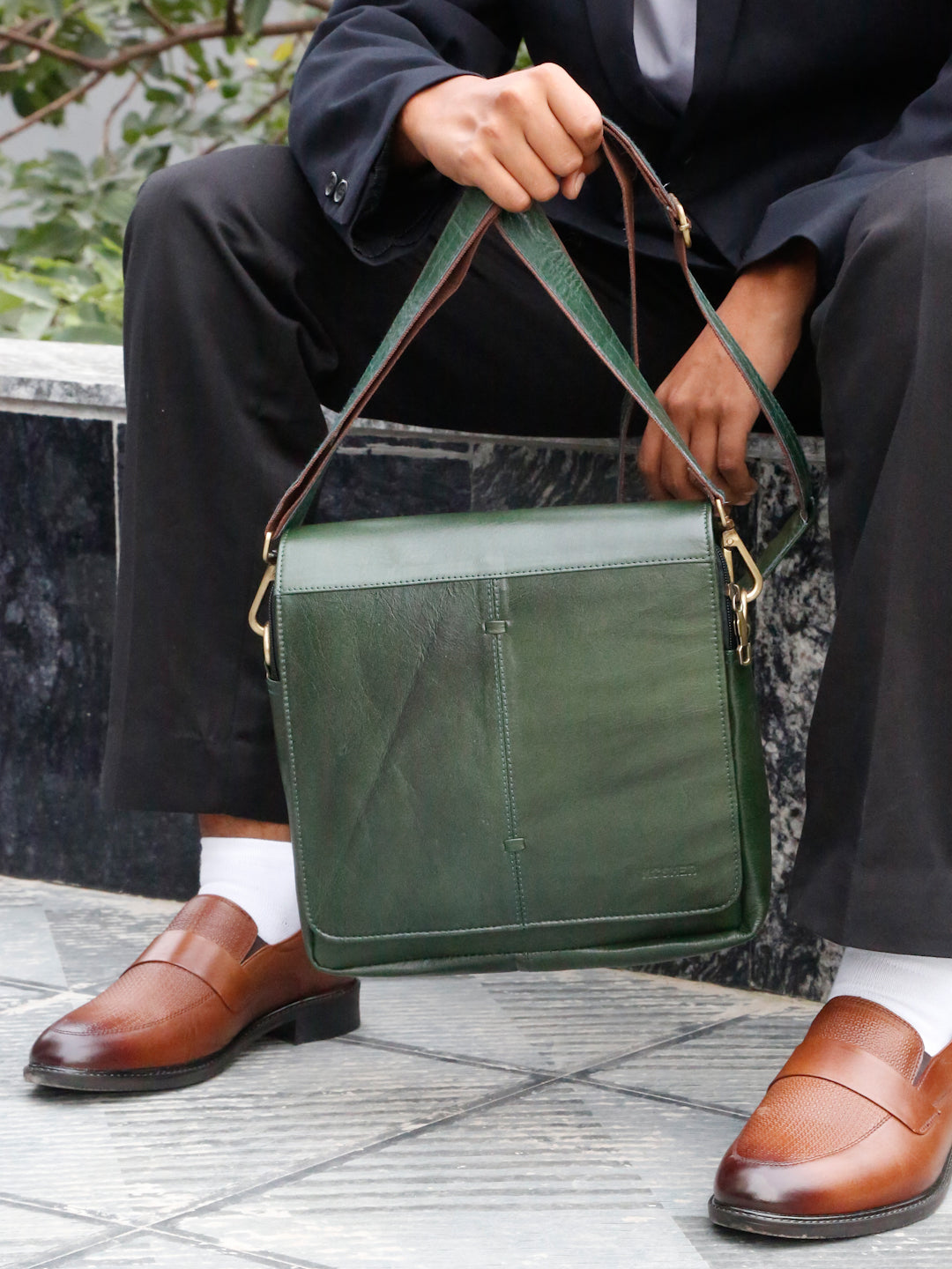 KOSHER Genuine Leather Crossbody Sling Bag – Elegant Green Office & Casual Bag for Men / Women