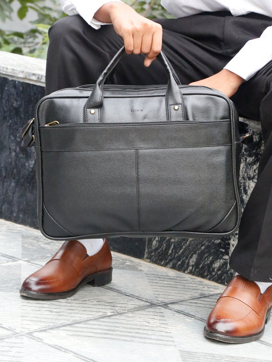 KOSHER Professional Black Faux Leather Laptop Messenger Bag for Men / Women