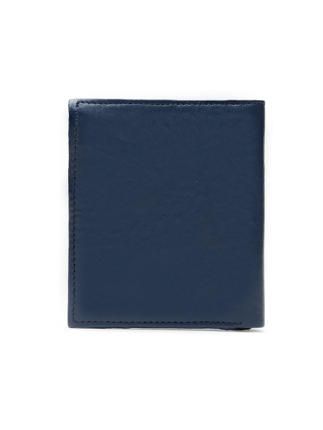 KOSHER Blue Color Men's Genuine Leather Bi-Fold Wallet With Zipper Pocket And ID Window