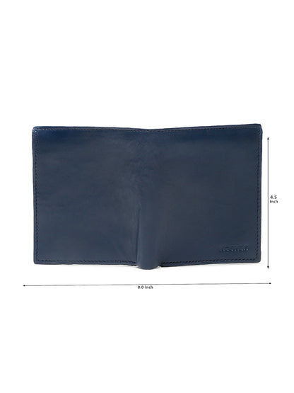 KOSHER Blue Color Men's Genuine Leather Bi-Fold Wallet With Zipper Pocket And ID Window