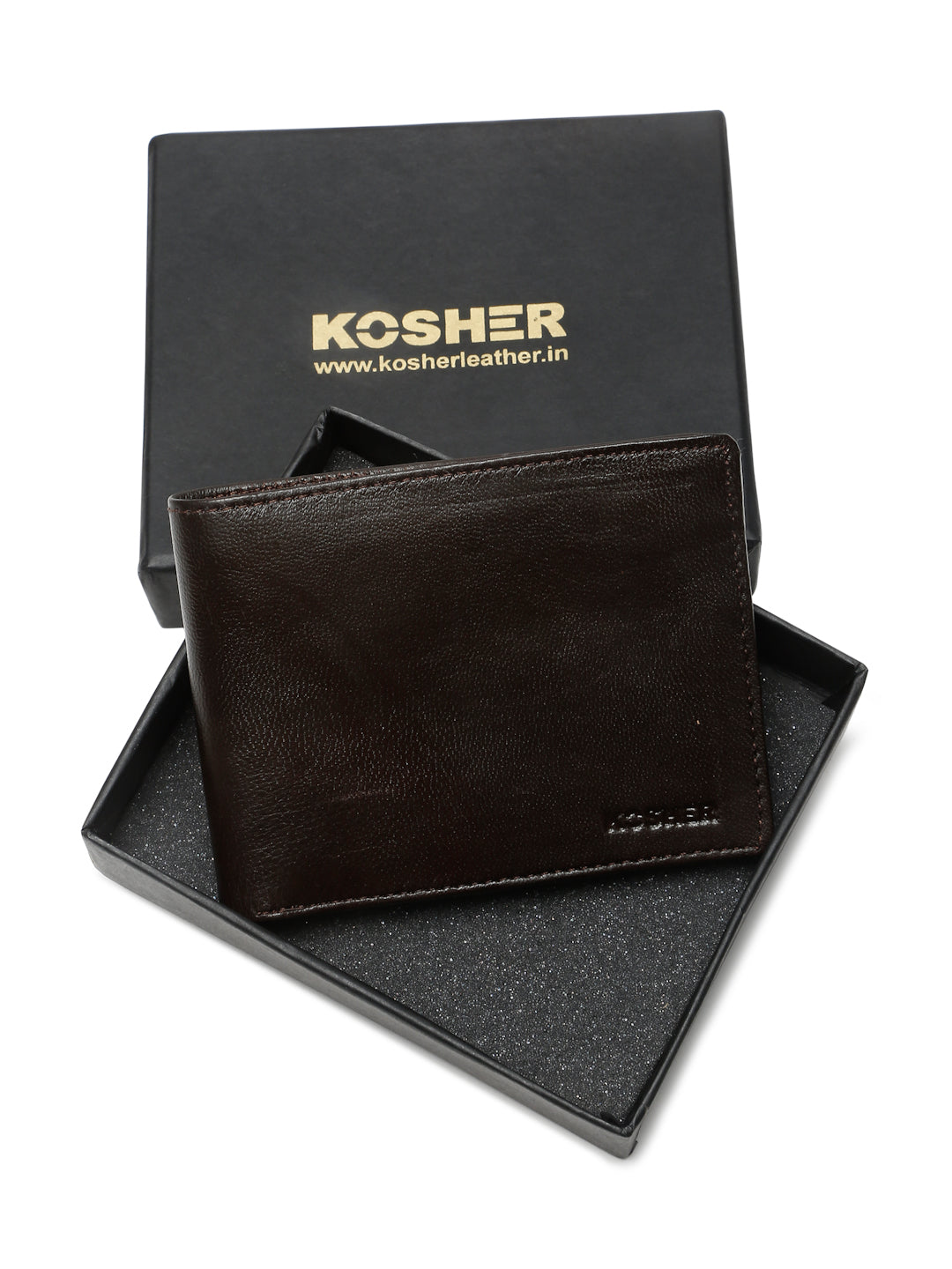 KOSHER BrownColor Men's Genuine Leather Bi-Fold Wallet Slim Design With Card Slots & ID Window