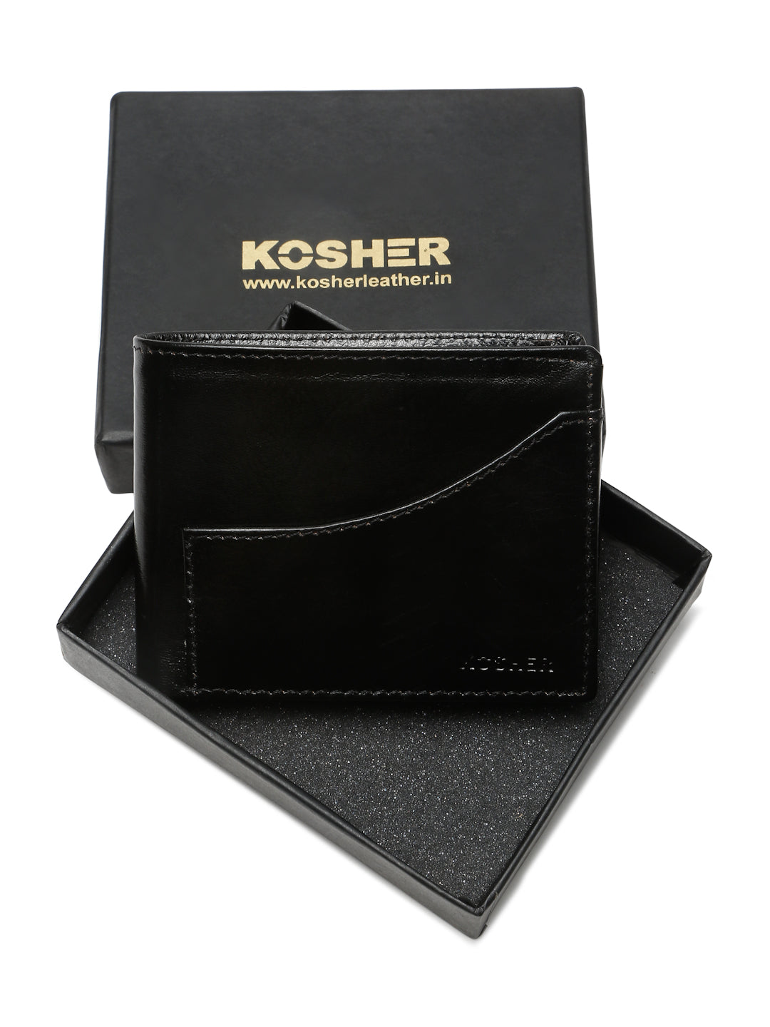KOSHER Black Color Premium Men's Classic Leather Wallet With Coin Pocket and Rear Card Slots