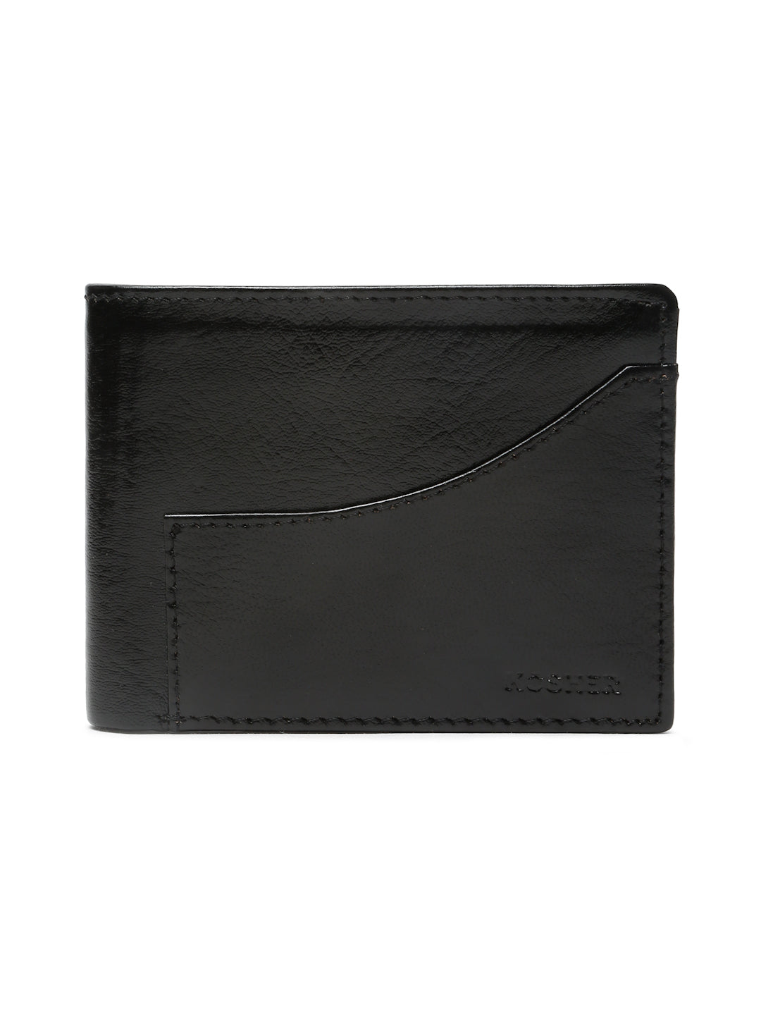 KOSHER Black Color Premium Men's Classic Leather Wallet With Coin Pocket and Rear Card Slots
