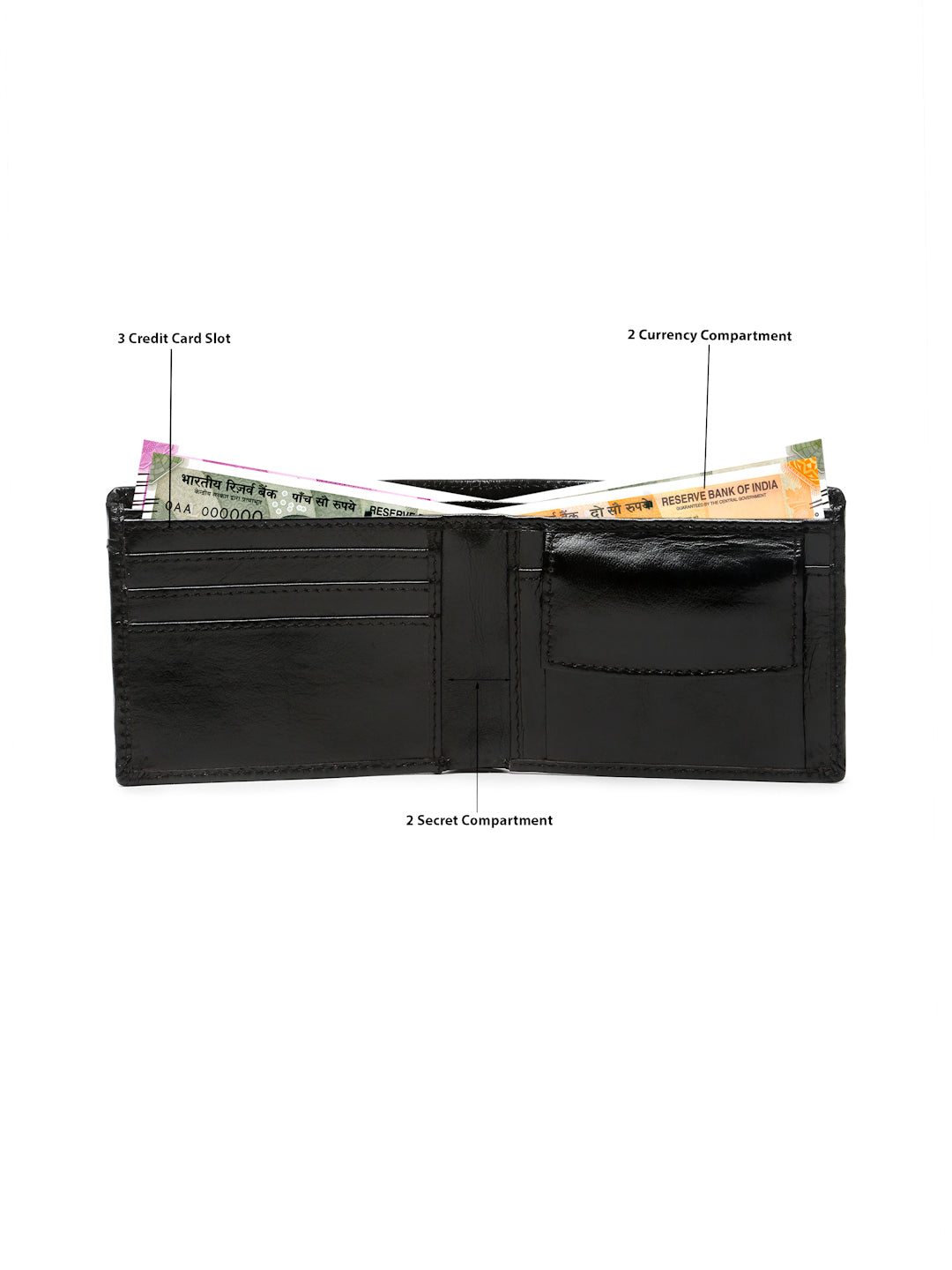 KOSHER Black Color Premium Men's Classic Leather Wallet With Coin Pocket and Rear Card Slots