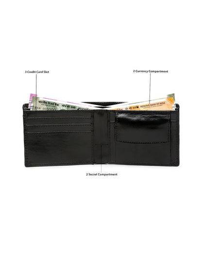 KOSHER Black Color Premium Men's Classic Leather Wallet With Coin Pocket and Rear Card Slots