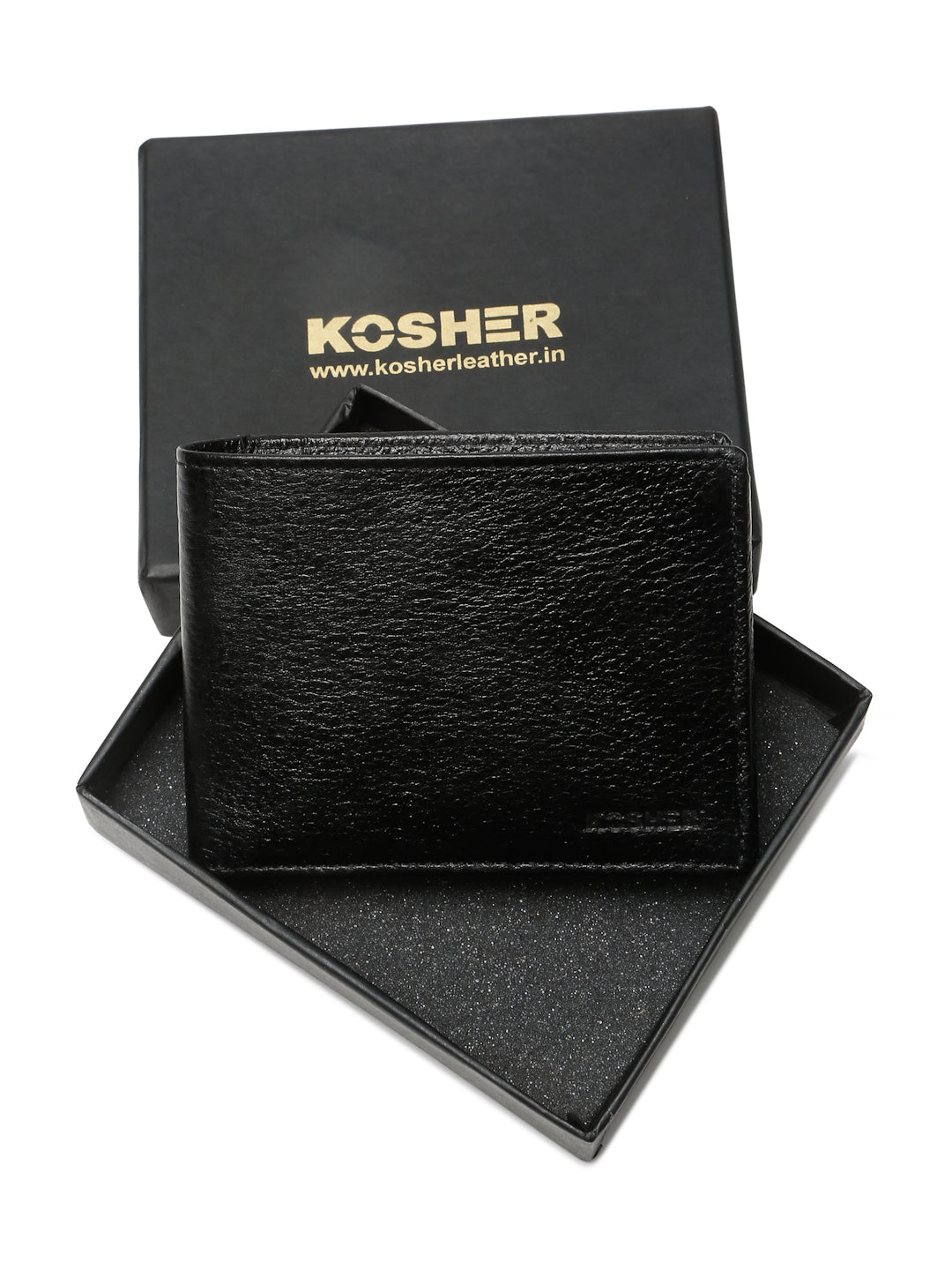 KOSHER Black Color Men,s Classic Bi-Fold Premium Leather Wallet with Coin Pocket & Rear Slip Pocket For Card Slots