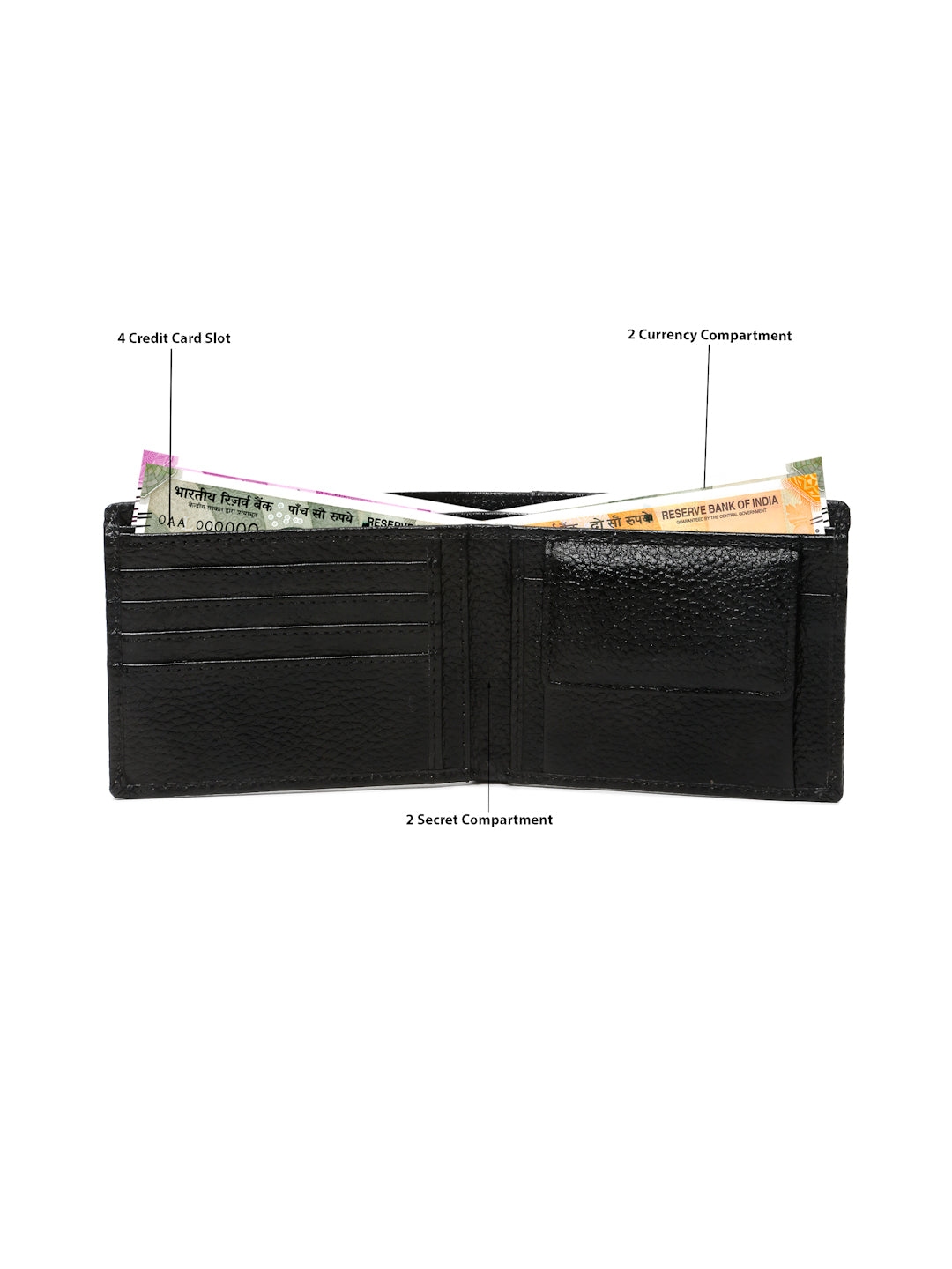 KOSHER Black Color Men,s Classic Bi-Fold Premium Leather Wallet with Coin Pocket & Rear Slip Pocket For Card Slots