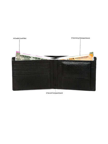 KOSHER Black Color Men,s Classic Bi-Fold Premium Leather Wallet with Coin Pocket & Rear Slip Pocket For Card Slots