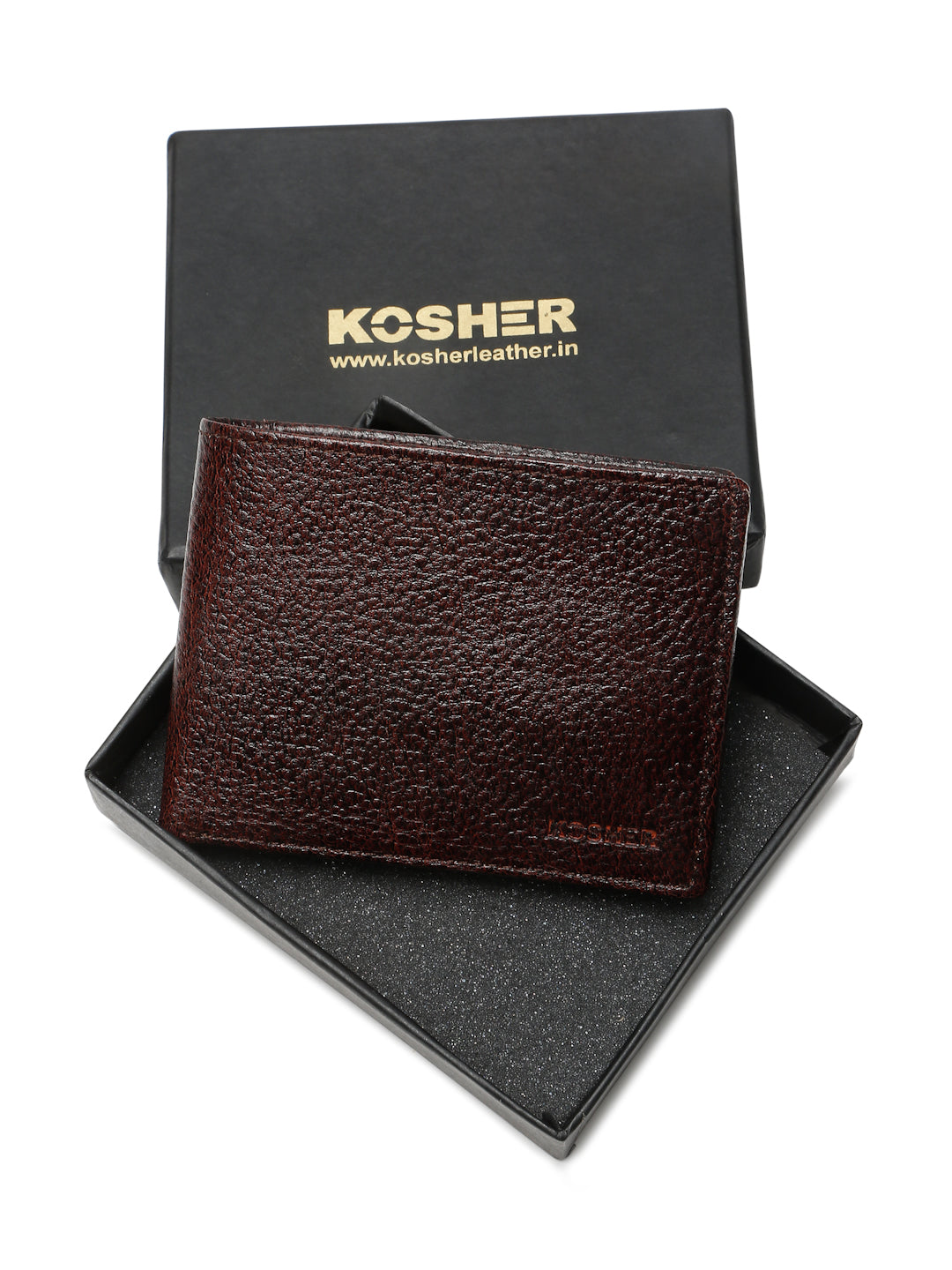 KOSHER D.Brown Color Men,s Classic Bi-Fold Premium Leather Wallet with Coin Pocket & Rear Slip Pocket For Card Slots