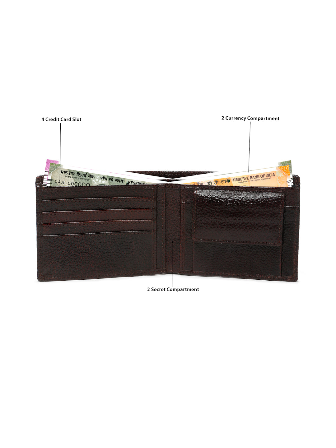 KOSHER D.Brown Color Men,s Classic Bi-Fold Premium Leather Wallet with Coin Pocket & Rear Slip Pocket For Card Slots