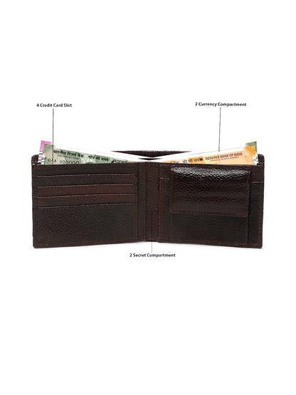 KOSHER D.Brown Color Men,s Classic Bi-Fold Premium Leather Wallet with Coin Pocket & Rear Slip Pocket For Card Slots