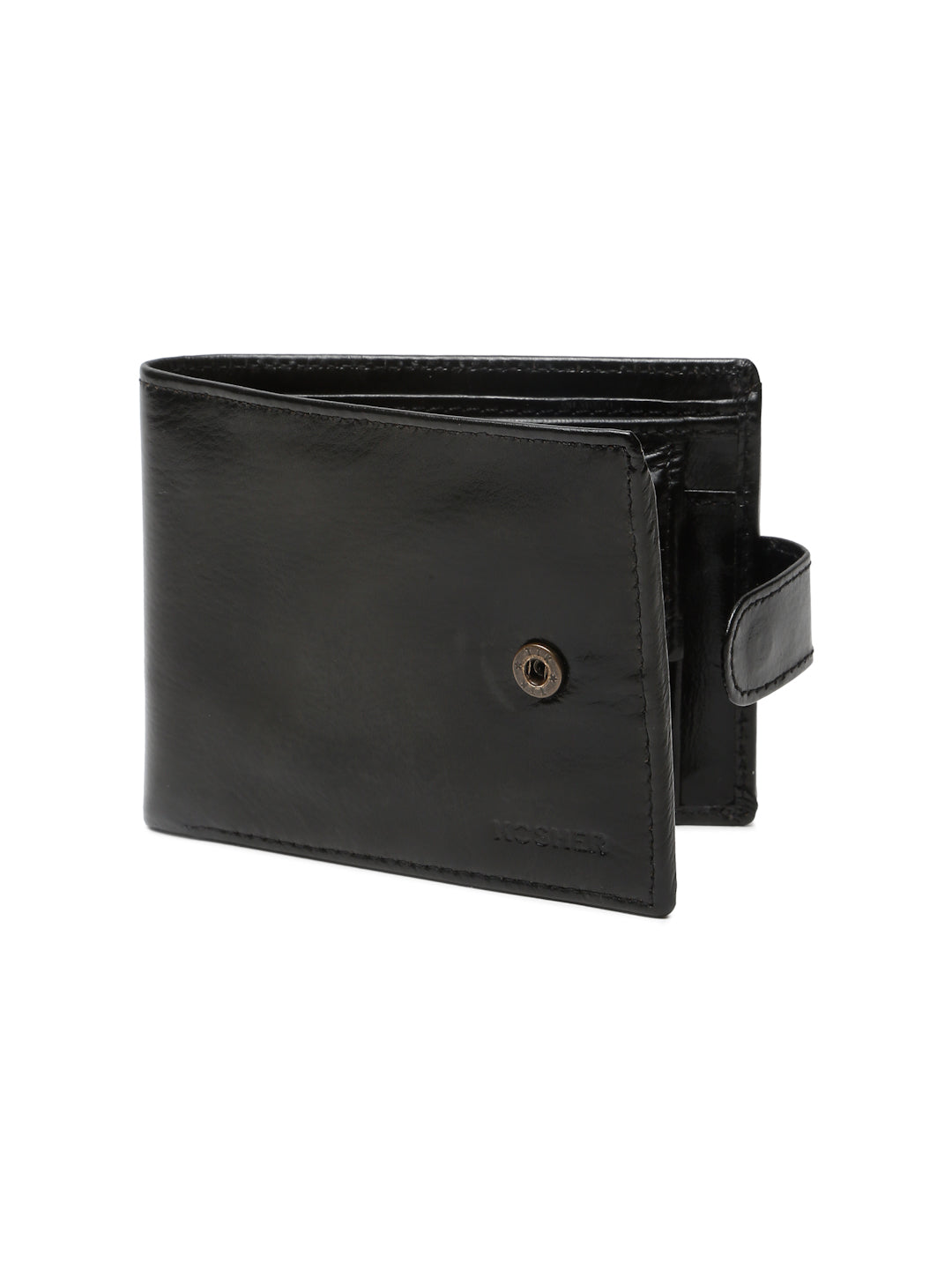 KOSHER Black Color Men’s Classic Genuine Leather Wallet With Snap Button Closure – Premium Handcrafted Bifold