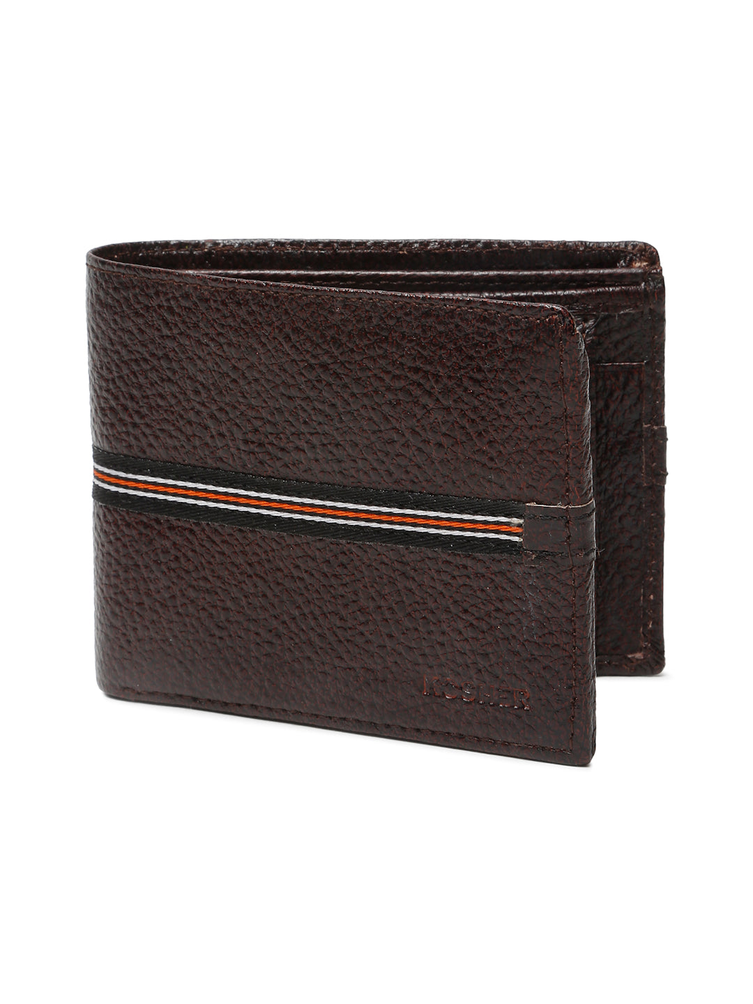 Kosher Premium D.Brown Leather Wallet for Men – Stylish & Durable with Multi-Stripe Design