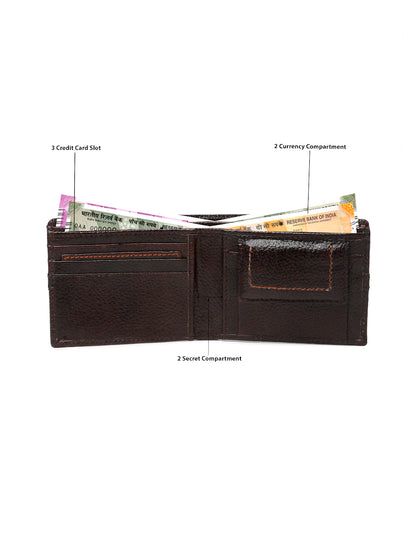 Kosher Premium D.Brown Leather Wallet for Men – Stylish & Durable with Multi-Stripe Design
