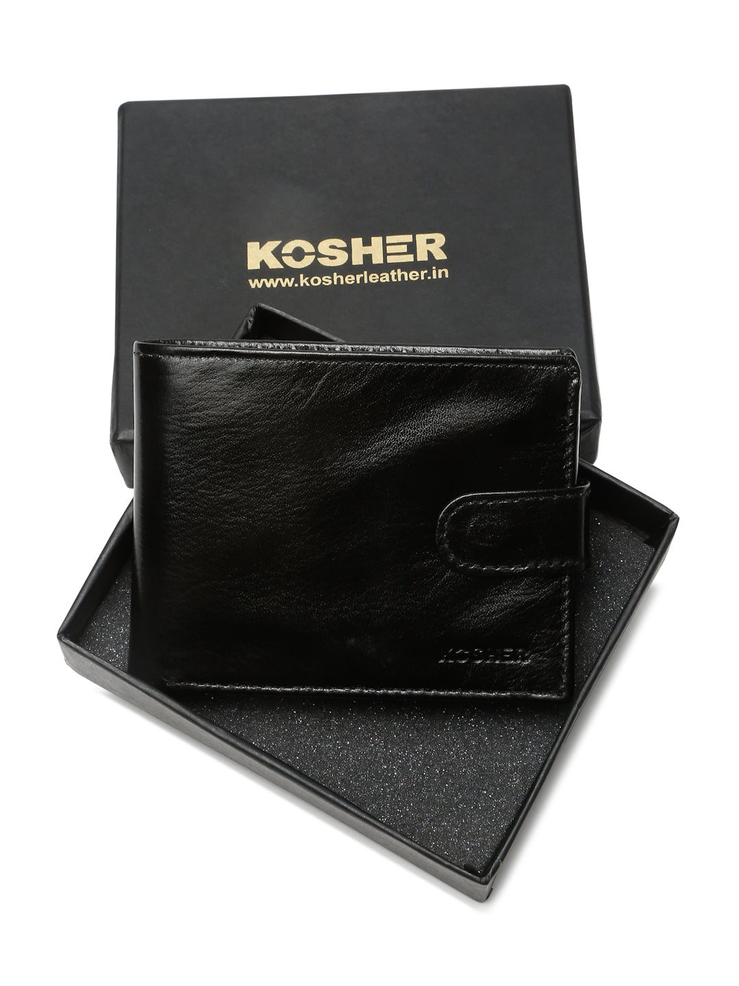 KOSHER Black Color Men’s Classic Genuine Leather Wallet With Snap Button Closure – Premium Handcrafted Bifold
