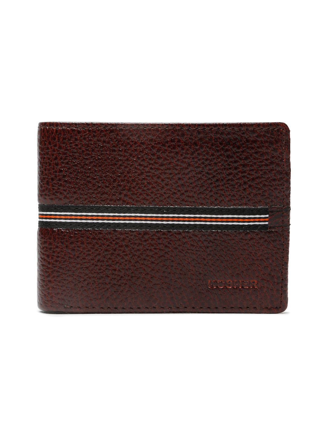 Kosher Premium Brown Leather Wallet for Men – Stylish & Durable with Multi-Stripe Design
