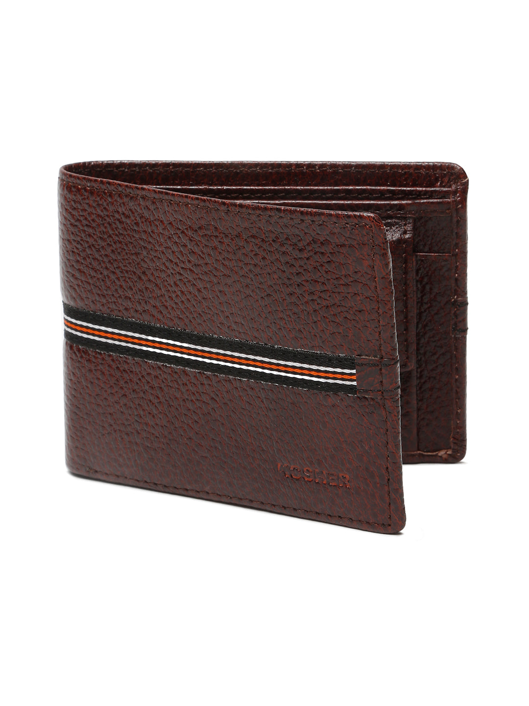 Kosher Premium Brown Leather Wallet for Men – Stylish & Durable with Multi-Stripe Design