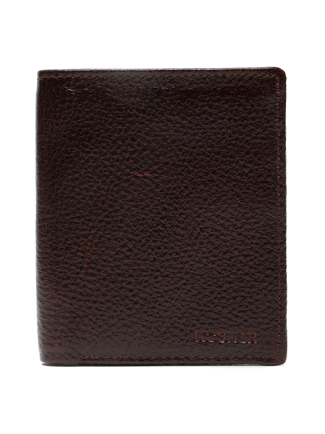 KOSHER D.Brown Color Men's Genuine Leather Bi-Fold Wallet Book Shape With Coin Pocket