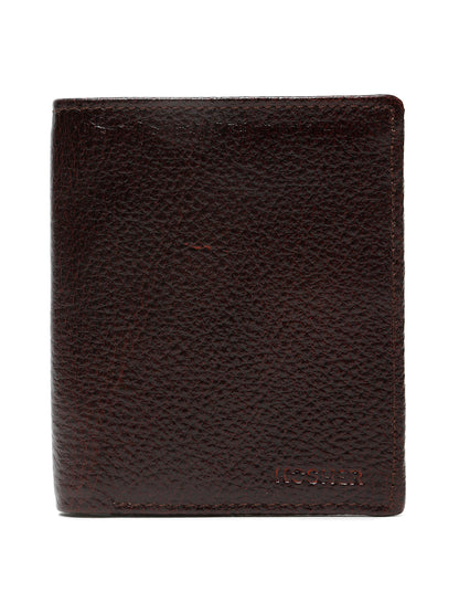 KOSHER D.Brown Color Men's Genuine Leather Bi-Fold Wallet Book Shape With Coin Pocket