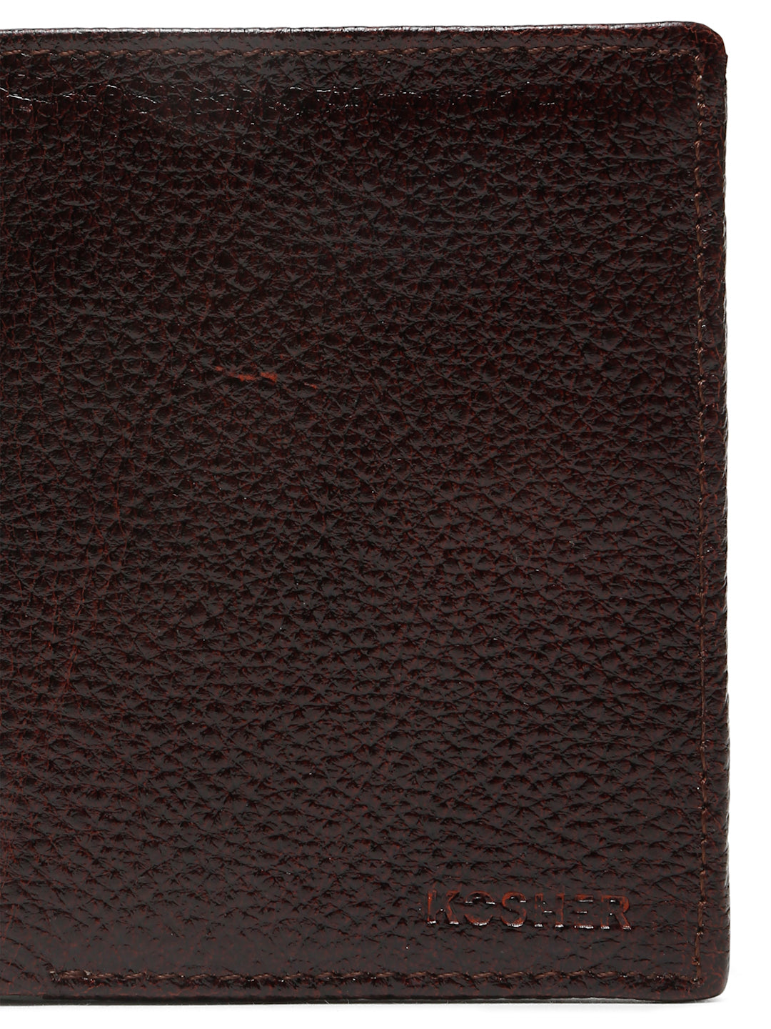 KOSHER D.Brown Color Men's Genuine Leather Bi-Fold Wallet Book Shape With Coin Pocket