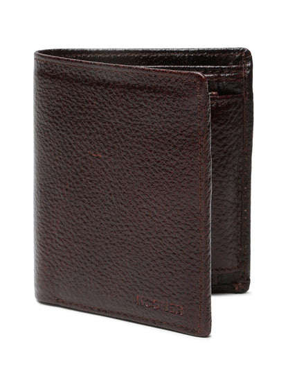KOSHER D.Brown Color Men's Genuine Leather Bi-Fold Wallet Book Shape With Coin Pocket