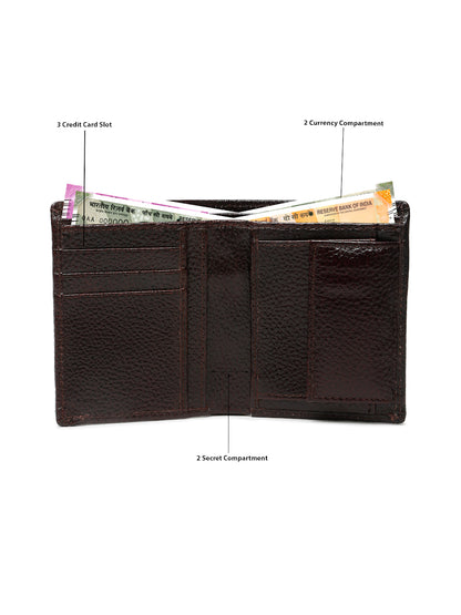 KOSHER D.Brown Color Men's Genuine Leather Bi-Fold Wallet Book Shape With Coin Pocket