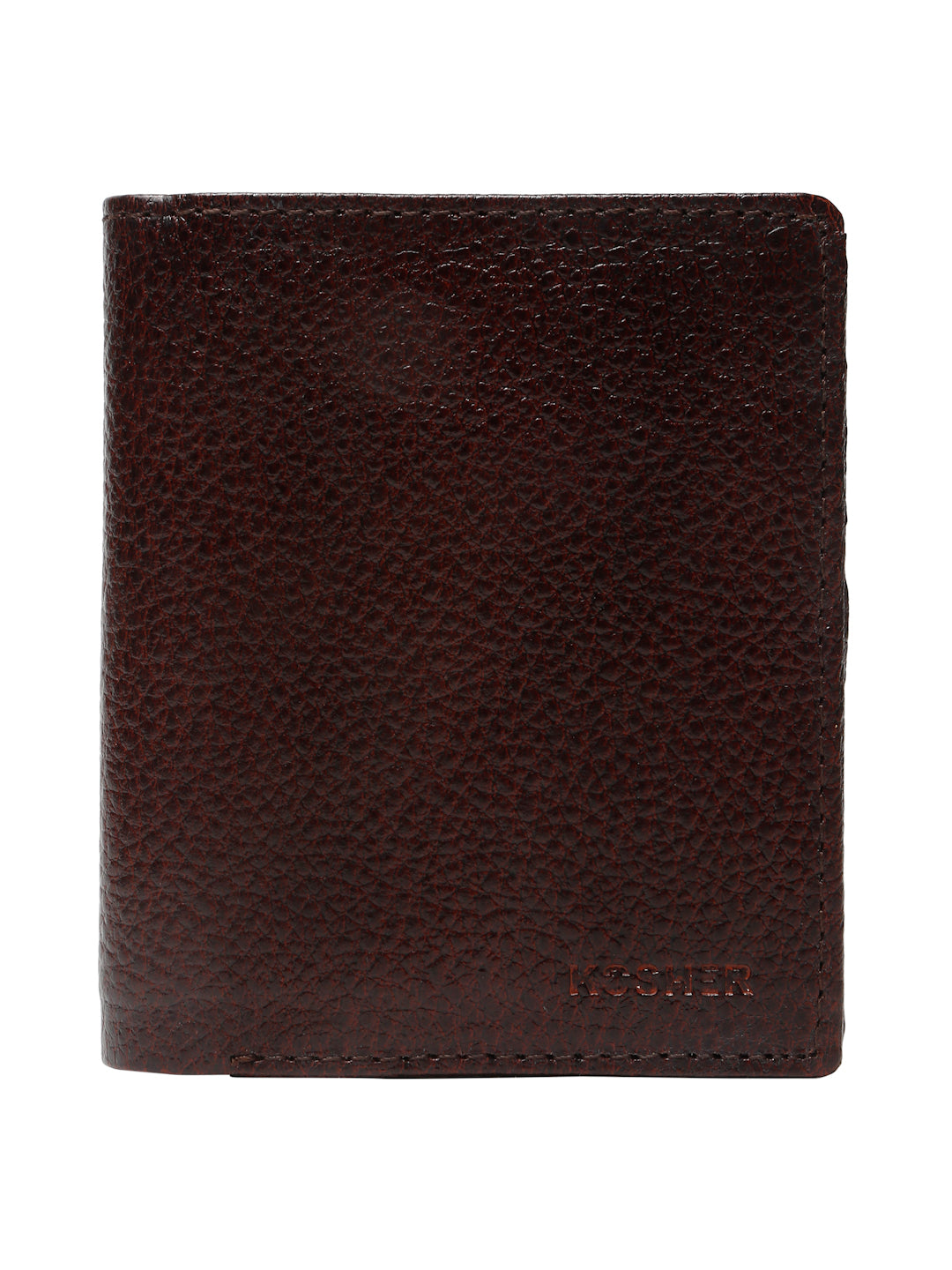 KOSHER Brown Color Men's Genuine Leather Bi-Fold Wallet Book Shape With Coin Pocket