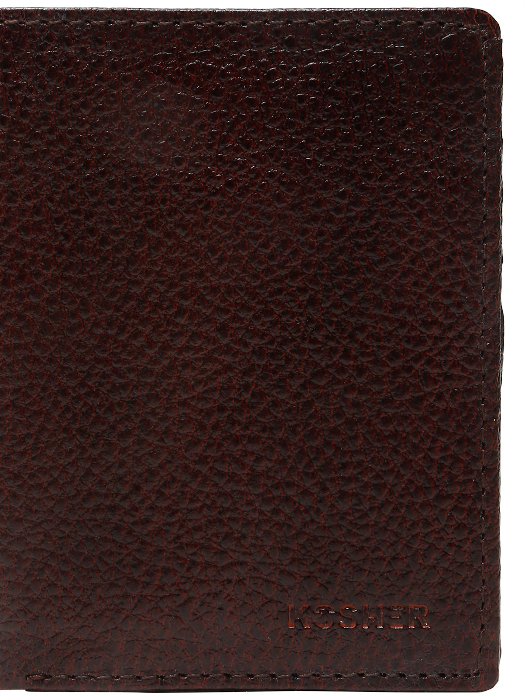 KOSHER Brown Color Men's Genuine Leather Bi-Fold Wallet Book Shape With Coin Pocket