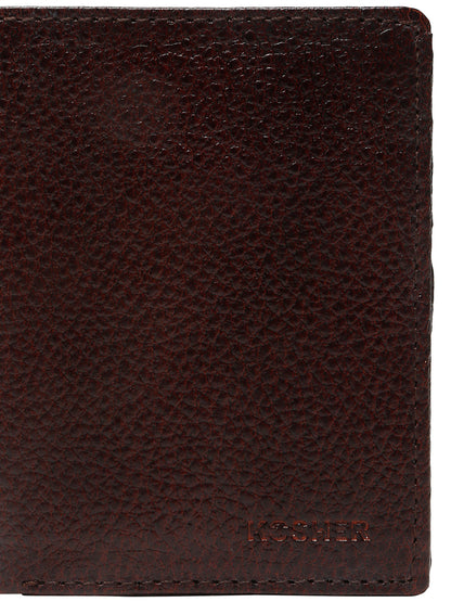 KOSHER Brown Color Men's Genuine Leather Bi-Fold Wallet Book Shape With Coin Pocket
