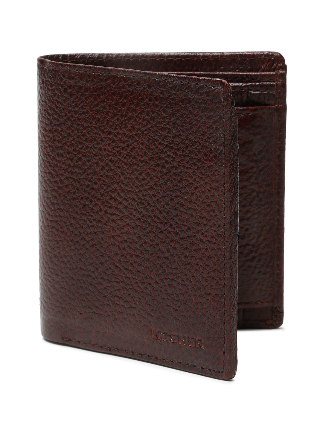 KOSHER Brown Color Men's Genuine Leather Bi-Fold Wallet Book Shape With Coin Pocket