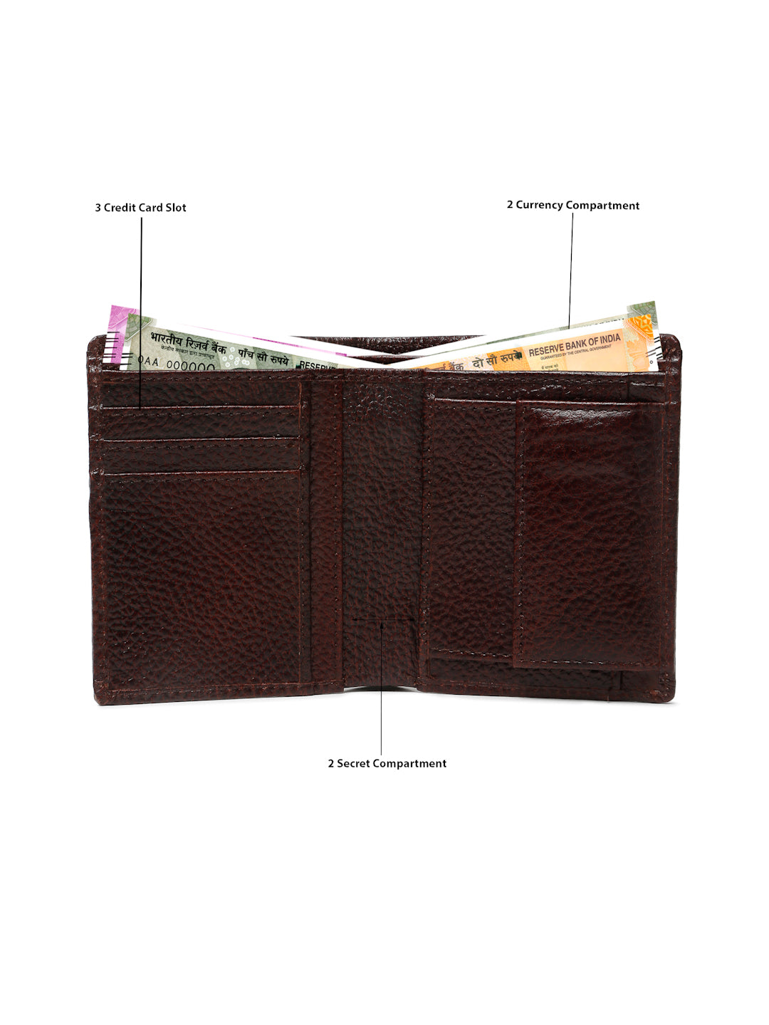 KOSHER Brown Color Men's Genuine Leather Bi-Fold Wallet Book Shape With Coin Pocket