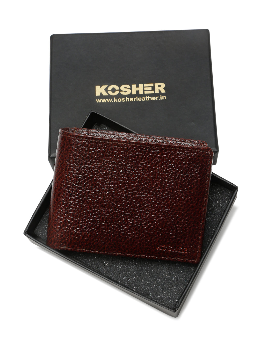 KOSHER Brown Color Men,s Classic Bi-Fold Premium Leather Wallet with Coin Pocket & Rear Slip Pocket For Card Slots