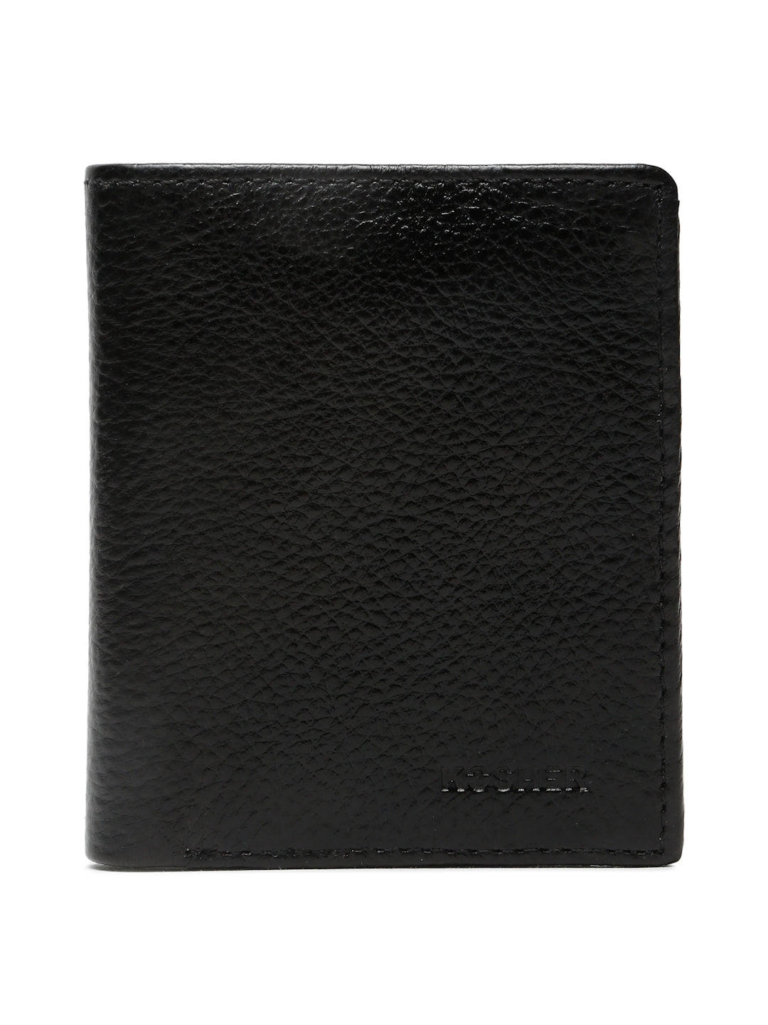 KOSHER Black Color Men's Genuine Leather Bi-Fold Wallet Book Shape With Coin Pocket