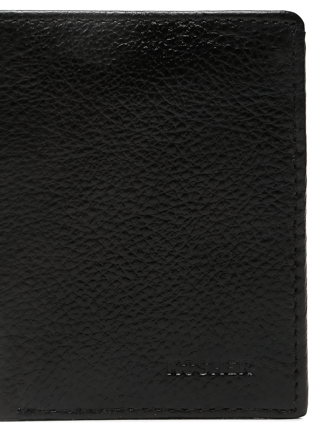 KOSHER Black Color Men's Genuine Leather Bi-Fold Wallet Book Shape With Coin Pocket