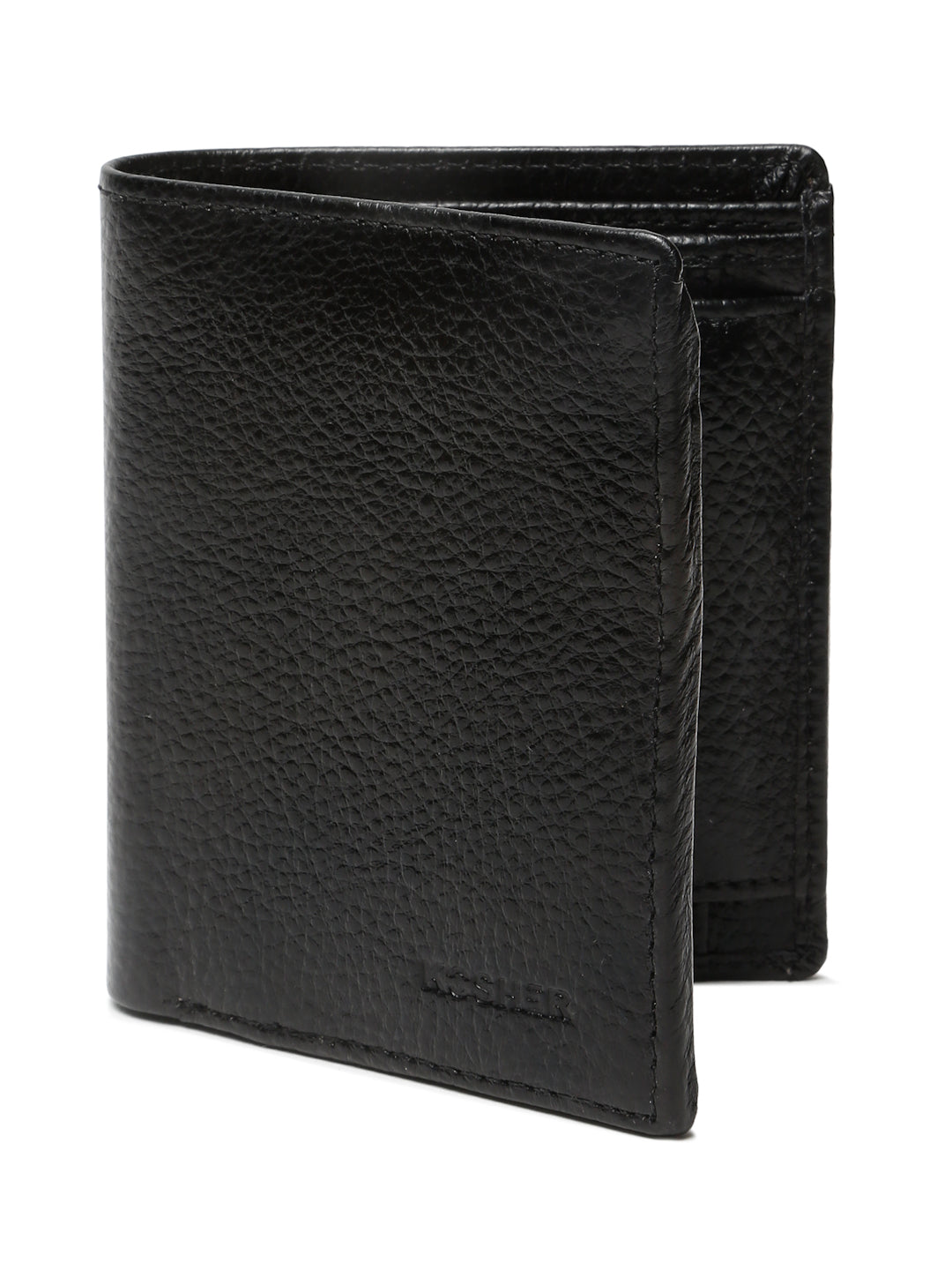 KOSHER Black Color Men's Genuine Leather Bi-Fold Wallet Book Shape With Coin Pocket
