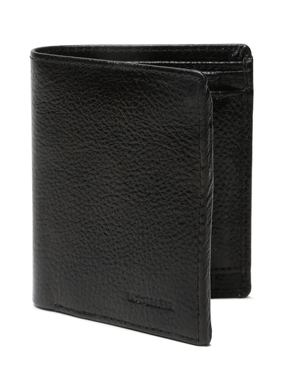 KOSHER Black Color Men's Genuine Leather Bi-Fold Wallet Book Shape With Coin Pocket