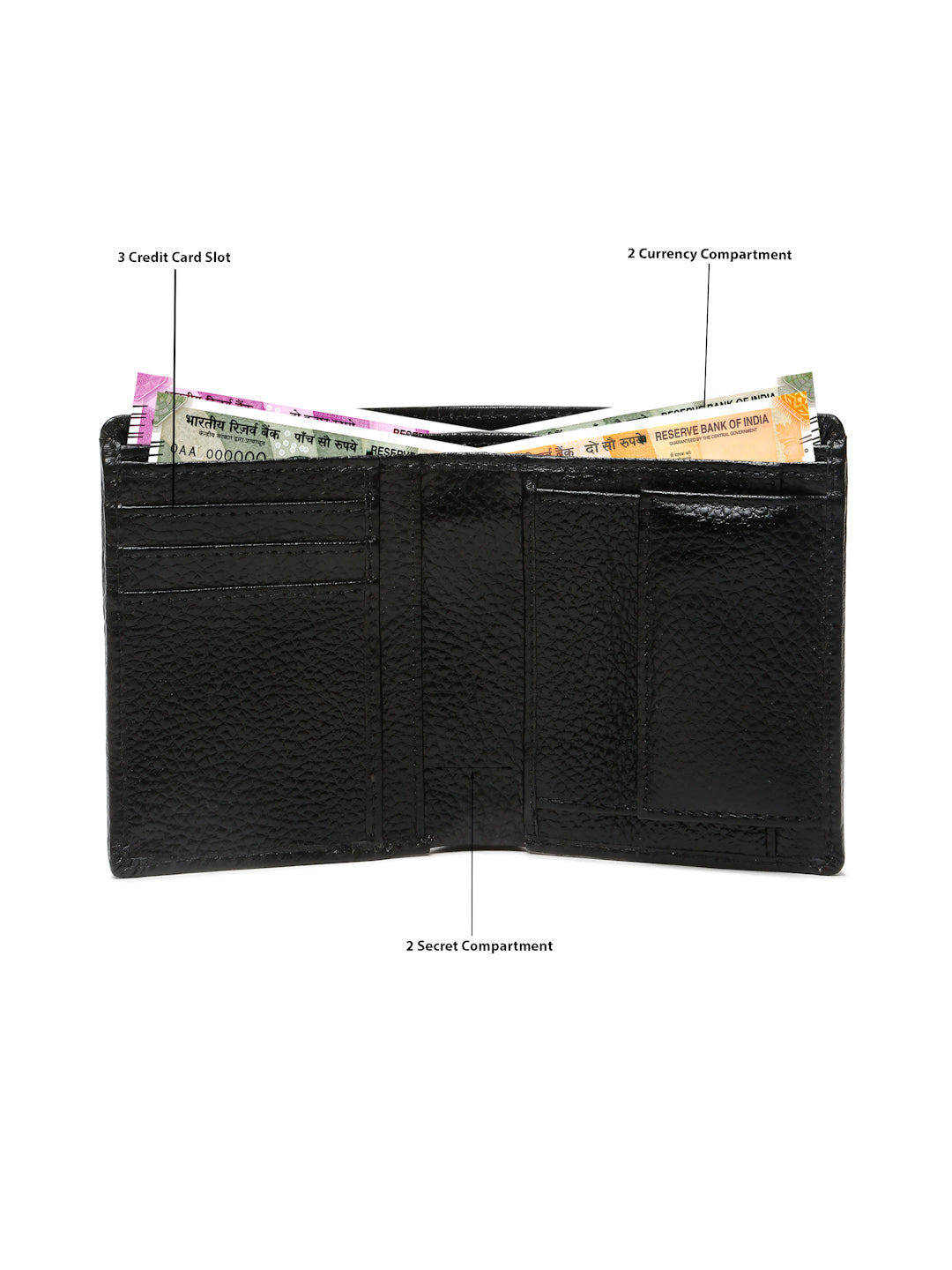 KOSHER Black Color Men's Genuine Leather Bi-Fold Wallet Book Shape With Coin Pocket