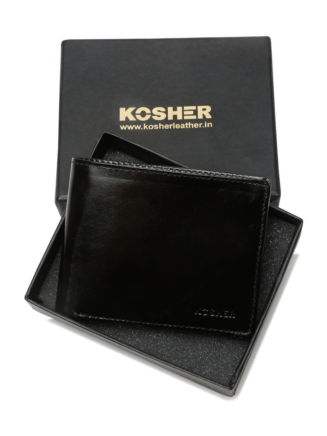 KOSHER Black Color Men's Classic Bi-Fold Leather Wallet With Flap ID Card Window And Multiple Card Slots