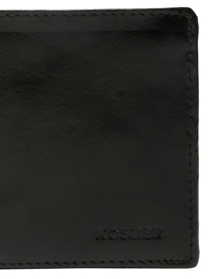 KOSHER Black Color Men's Classic Bi-Fold Leather Wallet With Flap ID Card Window And Multiple Card Slots