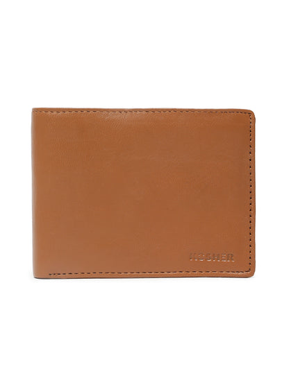 KOSHER Tan Color Men's Genuine Leather Bi-Fold Wallet Slim Design With Card Slots & ID Window