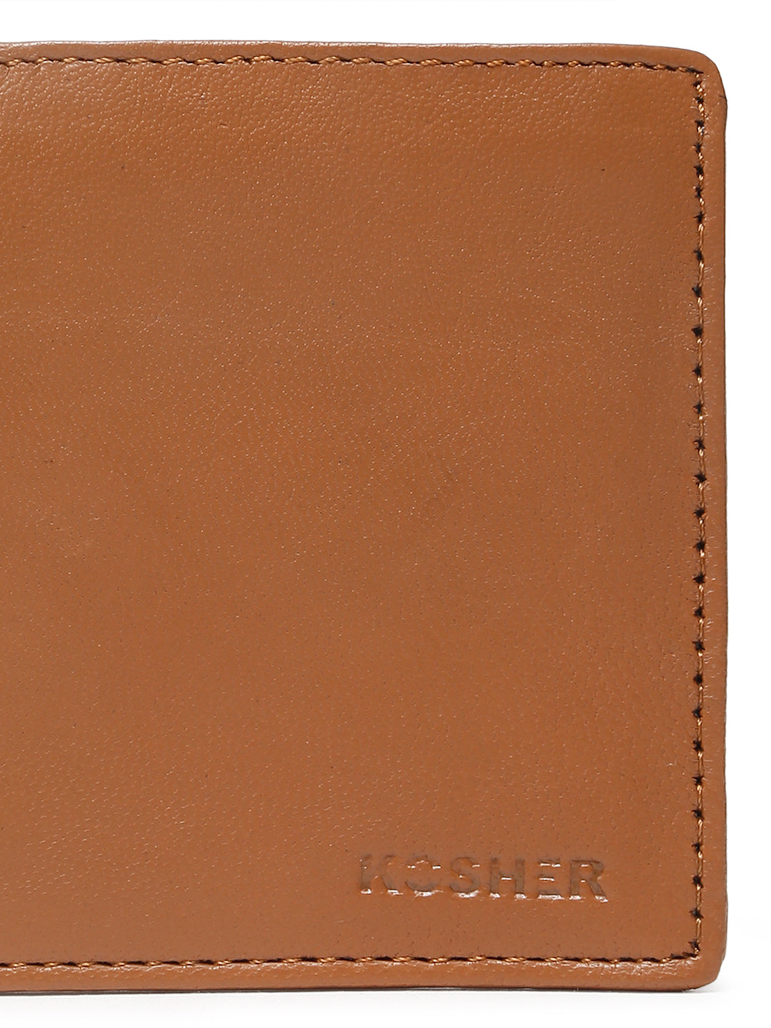 KOSHER Tan Color Men's Genuine Leather Bi-Fold Wallet Slim Design With Card Slots & ID Window