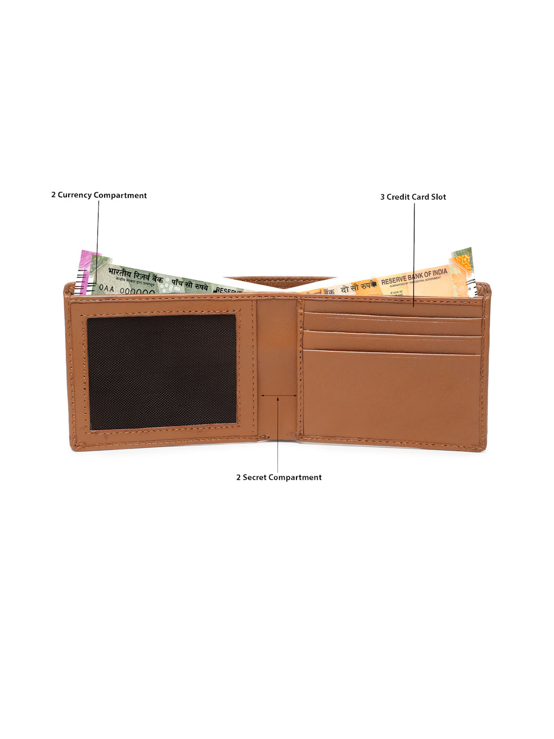 KOSHER Tan Color Men's Genuine Leather Bi-Fold Wallet Slim Design With Card Slots & ID Window