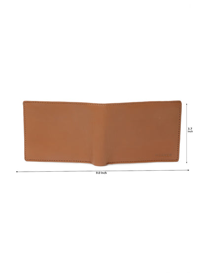 KOSHER Tan Color Men's Genuine Leather Bi-Fold Wallet Slim Design With Card Slots & ID Window