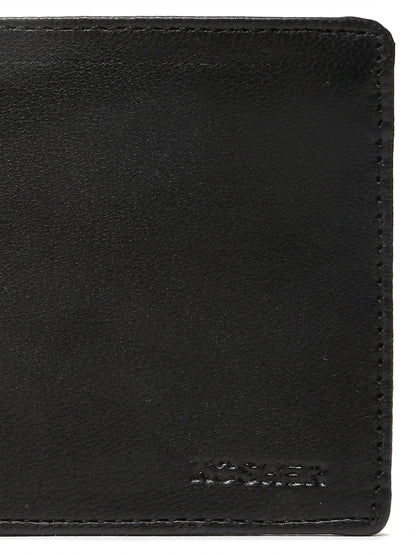 KOSHER Black Color Men's Genuine Leather Bi-Fold Wallet Slim Design With Card Slots & ID Window