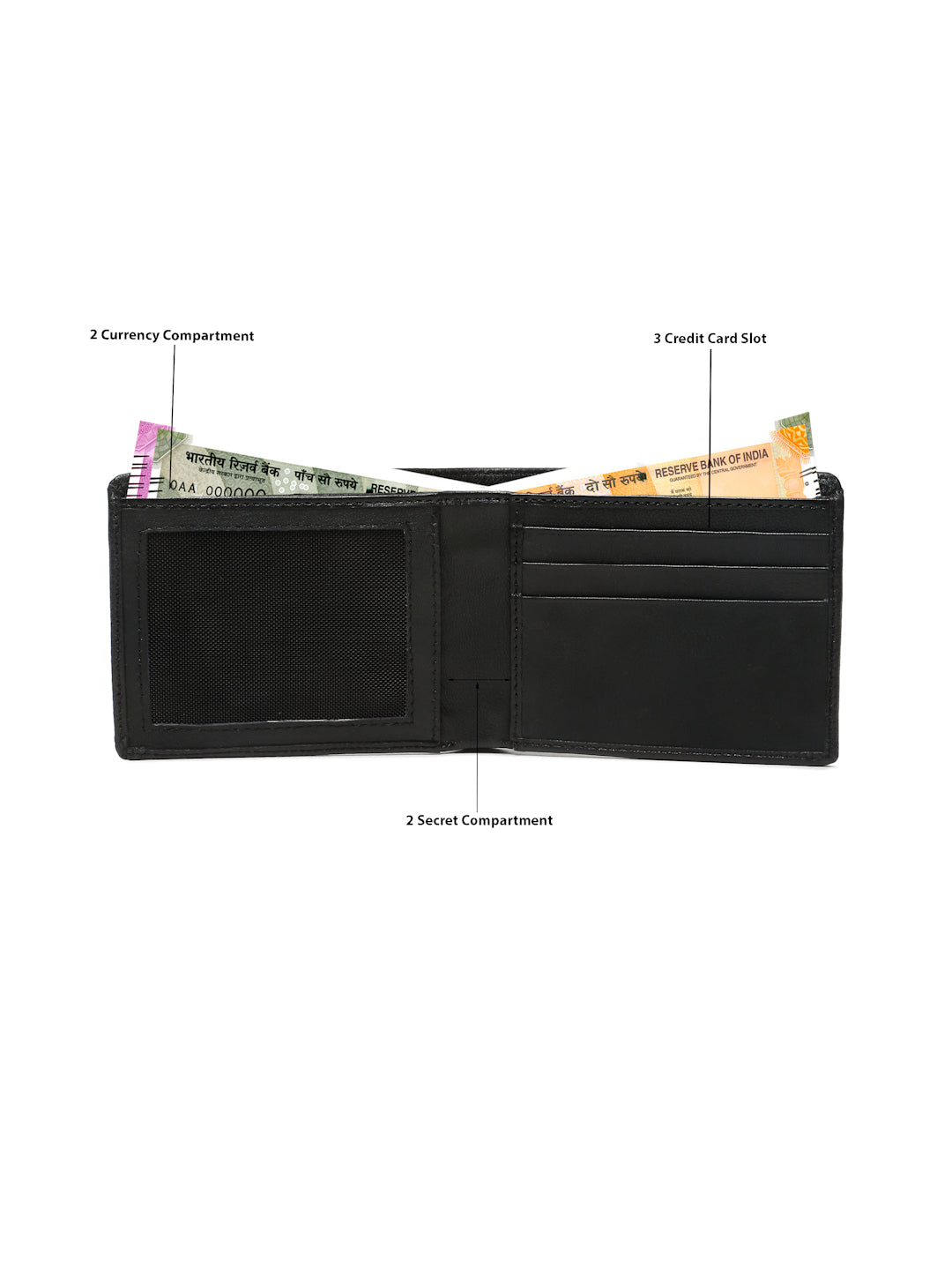 KOSHER Black Color Men's Genuine Leather Bi-Fold Wallet Slim Design With Card Slots & ID Window