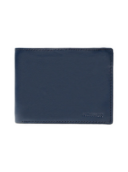 KOSHER Blue Color Men's Genuine Leather Bi-Fold Wallet Slim Design With Card Slots & ID Window