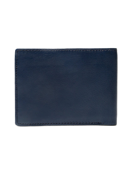 KOSHER Blue Color Men's Genuine Leather Bi-Fold Wallet Slim Design With Card Slots & ID Window
