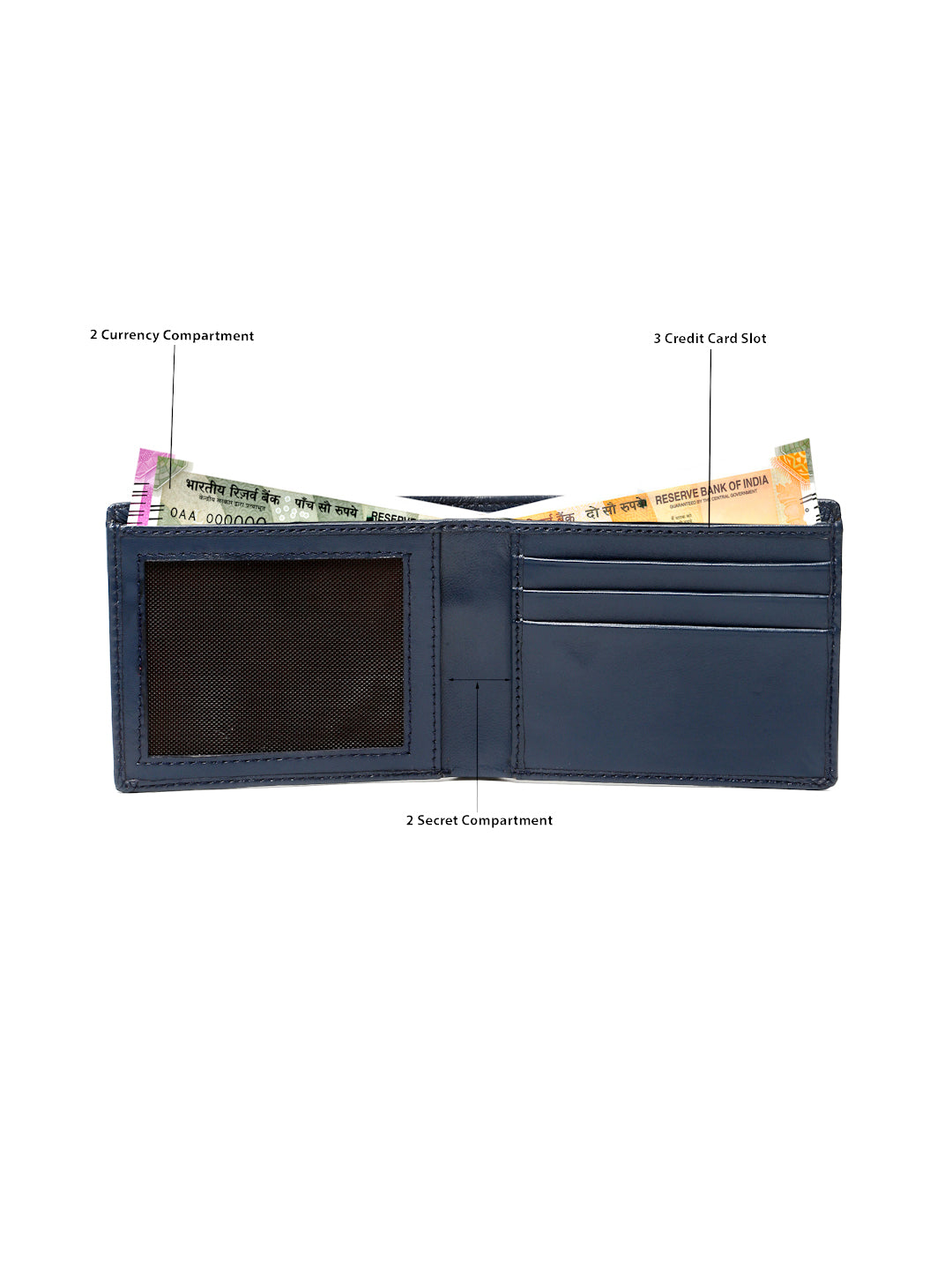 KOSHER Blue Color Men's Genuine Leather Bi-Fold Wallet Slim Design With Card Slots & ID Window